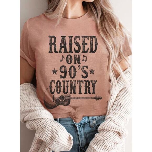 RUS TEE Raised on 90s Country Graphic T-Shirt Small Pink Western Music Tee USA - Picture 1 of 6